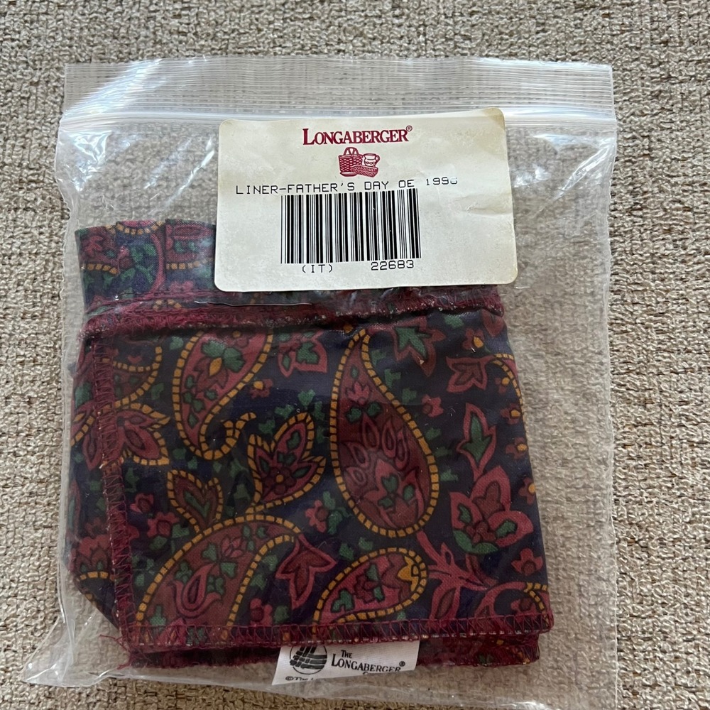 Longaberger Father's Day 1996 Basket Linerโ Burgundy Navy Paisley Cotton 22683